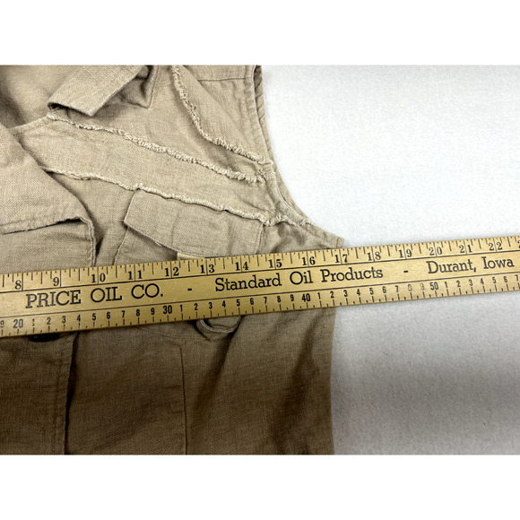 Y2K Utility Linen Vest Tan Safari Vibes Outdoorsy Core Sz S - Picture 12 of 12